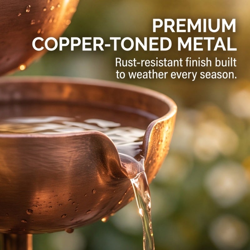 Copper Bird Bath 3-Tier Rainwater Catcher Design - Safe Shallow Drinking Spot Rain Catcher Bird for Outdoor Garden Yard Decor Bird Watchers - Image 5