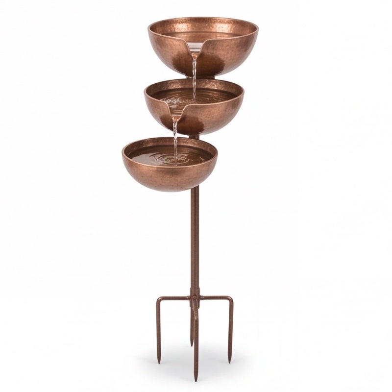 Copper Bird Bath 3-Tier Rainwater Catcher Design - Safe Shallow Drinking Spot Rain Catcher Bird for Outdoor Garden Yard Decor Bird Watchers - Image 1