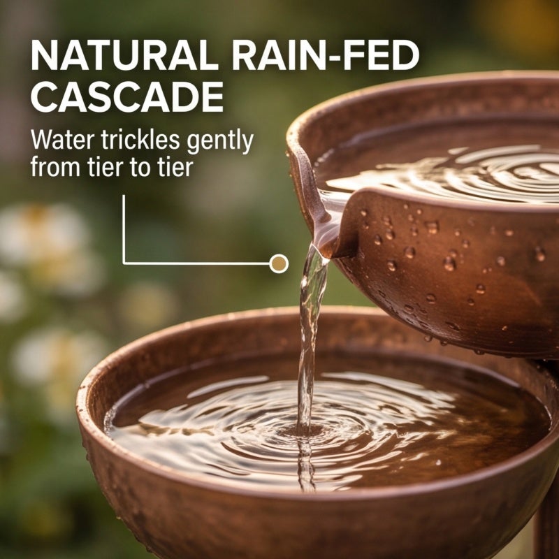 Copper Bird Bath 3-Tier Rainwater Catcher Design - Safe Shallow Drinking Spot Rain Catcher Bird for Outdoor Garden Yard Decor Bird Watchers - Image 3