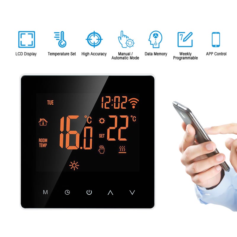 Wi-Fi Smart Thermostat Digital Temperature Controller APP Control LCD Display Touch Screen Week Programmable Electric Floor Heating Thermostat for Home School Office Hotel 16A - Image 1