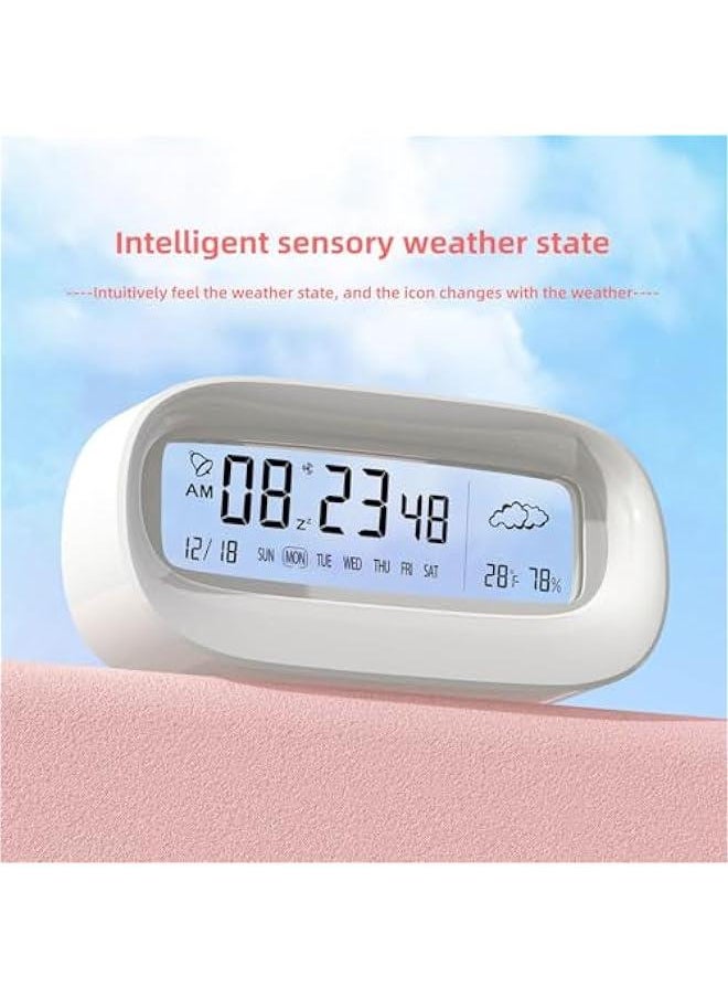 Beauenty - Digital Alarm Clock, Transparent LED Display Desk Clocks, Temperature Humidity Meter Snooze Weather Calendar Count Down Multifunction Timer Battery Operated for Office, Study Room,Bedroom-White - Image 1