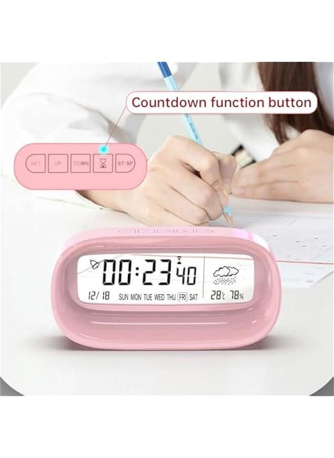 Beauenty - Digital Alarm Clock, Transparent LED Display Desk Clocks, Temperature Humidity Meter Snooze Weather Calendar Count Down Multifunction Timer Battery Operated for Office, Study Room,Bedroom-White - Image 1