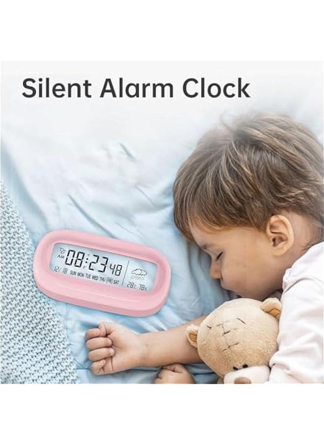 Beauenty - Digital Alarm Clock, Transparent LED Display Desk Clocks, Temperature Humidity Meter Snooze Weather Calendar Count Down Multifunction Timer Battery Operated for Office, Study Room,Bedroom-White - Image 1