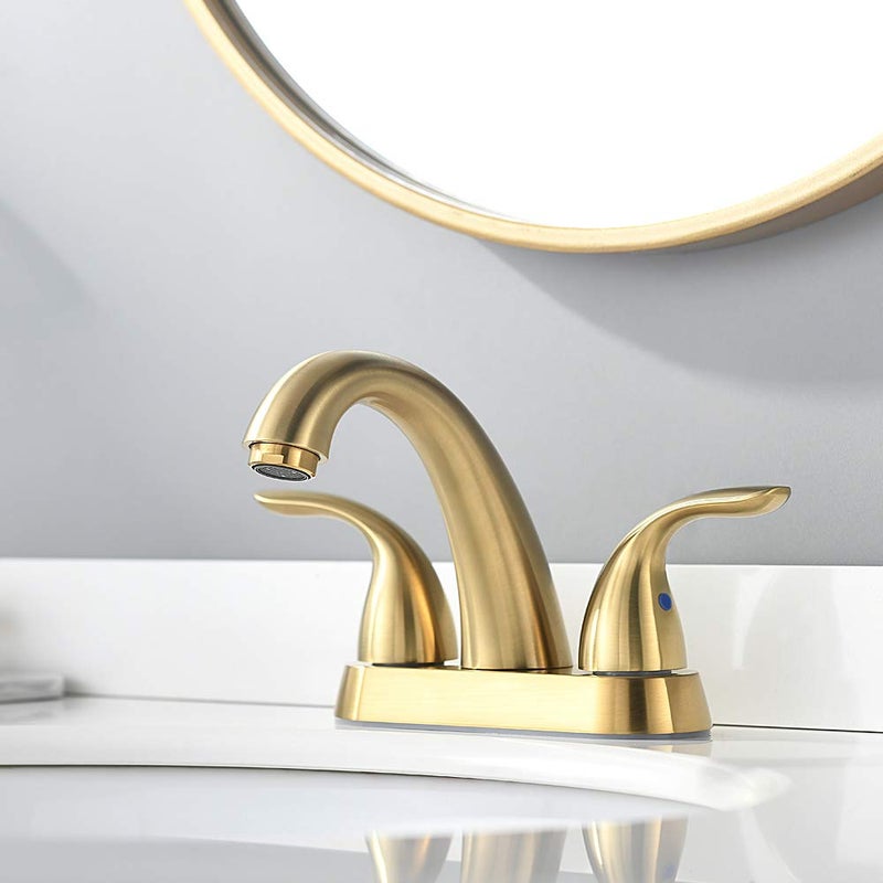 Phiestina Brushed Gold 4 Inch Centerset 2 Or 3 Holes 2 Handle Bathroom Faucet  Bathroom Faucet With Copper Pop Up Drain And Water Supply Lines  Bf008-5-Bg - Image 2