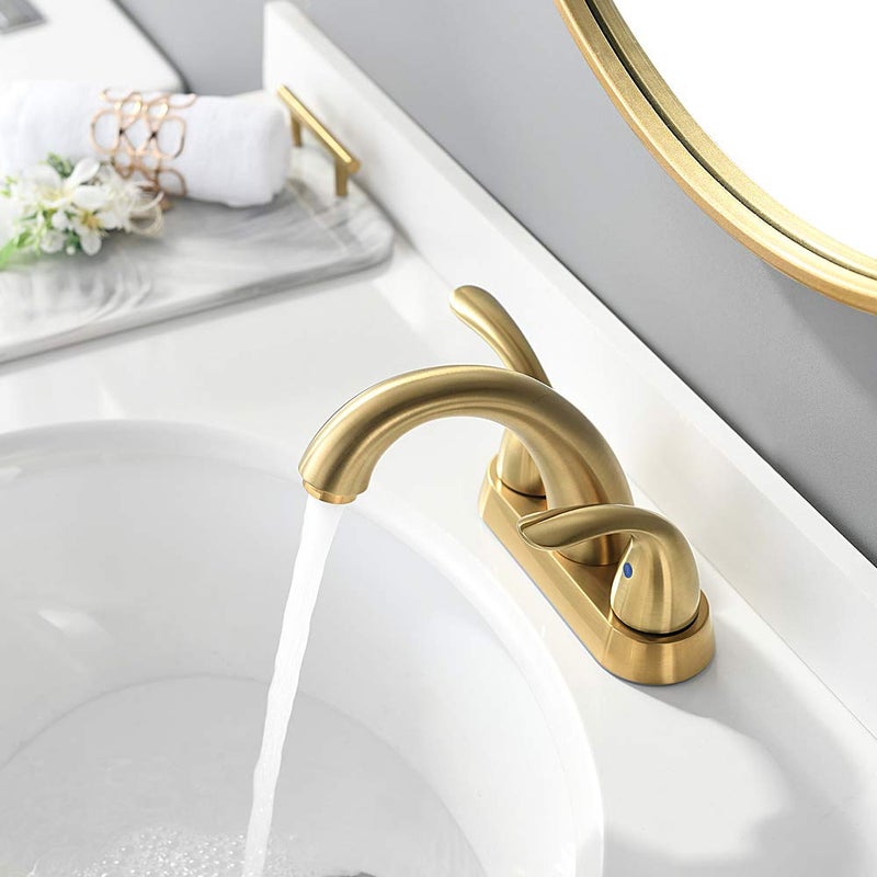 Phiestina Brushed Gold 4 Inch Centerset 2 Or 3 Holes 2 Handle Bathroom Faucet  Bathroom Faucet With Copper Pop Up Drain And Water Supply Lines  Bf008-5-Bg - Image 4