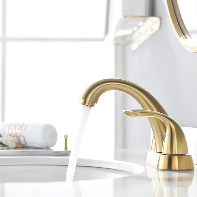 Phiestina Brushed Gold 4 Inch Centerset 2 Or 3 Holes 2 Handle Bathroom Faucet  Bathroom Faucet With Copper Pop Up Drain And Water Supply Lines  Bf008-5-Bg - Image 3