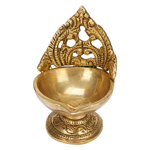 Kartique Brass Handmade Oil Diya with Stand (Gold_3 Inch X 3 Inch X 4 Inch), Standard (MNKBDIYA300GM4K2) - Image 1