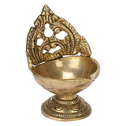 Kartique Brass Handmade Oil Diya with Stand (Gold_3 Inch X 3 Inch X 4 Inch), Standard (MNKBDIYA300GM4K2) - Image 2