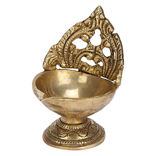 Kartique Brass Handmade Oil Diya with Stand (Gold_3 Inch X 3 Inch X 4 Inch), Standard (MNKBDIYA300GM4K2) - Image 3