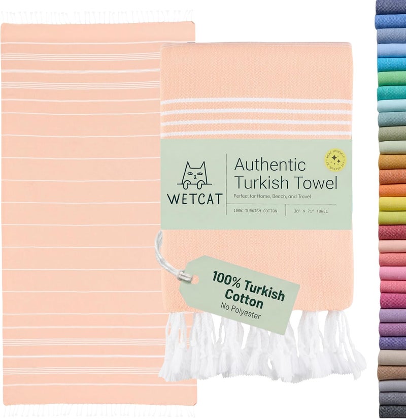 ويت كات منشفة شاطئ تركية WETCAT كبيرة الحجم (38"×71") 100% قطن تركي، مصنوعة في تركيا - خالية من الرمال، كبيرة جدًا، فائقة النعومة، سريعة الجفاف، مدمجة وخفيفة للسفر - خوخي - Image 1