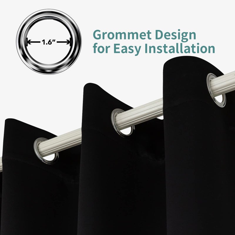 Pickluc Grommet Blackout Curtain for Bedroom, Light Blocking Drapes, Thermal Insulated, Noise Reduction, 42 Inches Wide x 63 Inches Long, Black, 2 Panels - Image 4