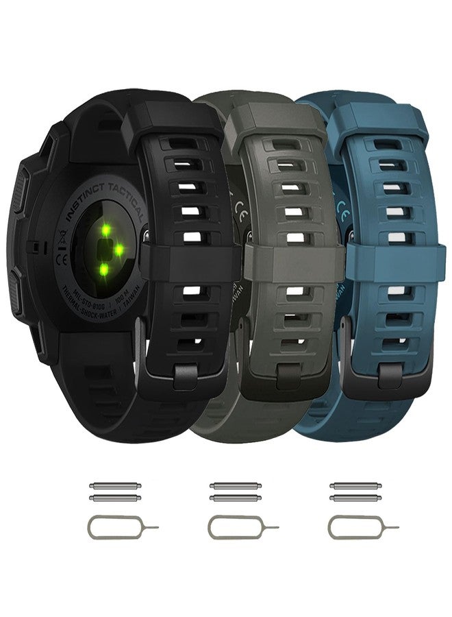 سوار ساعة بديل من السيليكون الناعم من YHSITFNG لساعات Garmin Instinct، مناسب لساعات Instinct Esports/Solar/Tactical مع أدوات (أسود + رمادي جرافيتي + رمادي داكن) - Image 1