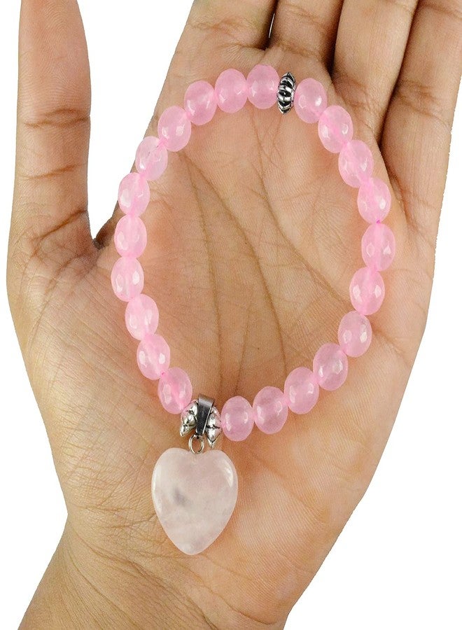 Crystu Rose Quartz Bracelet with Rose Quartz Heart Charm for Reiki Healing and Crystal Healing Stones (Color : Pink) - Image 3