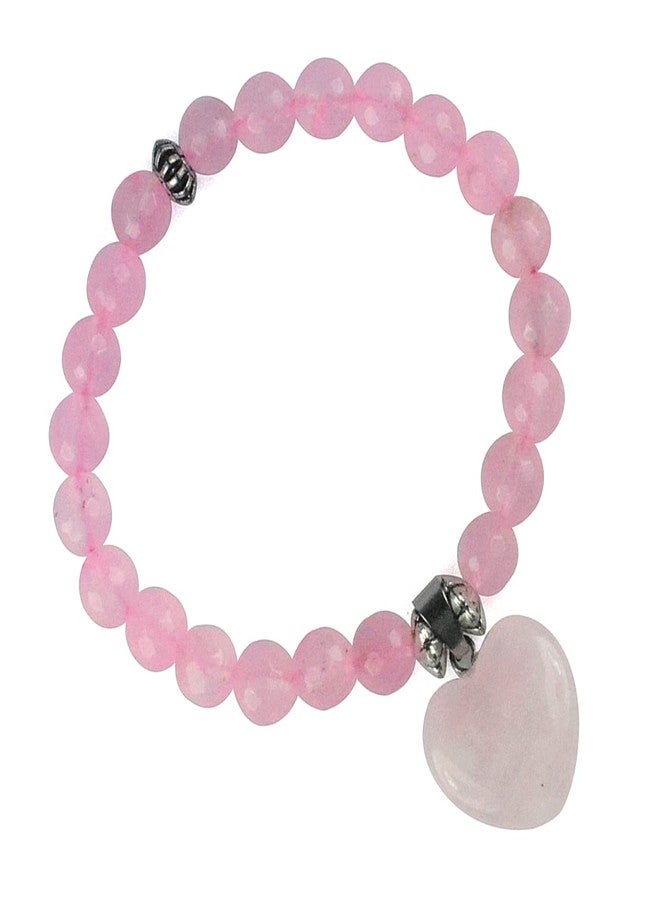 Crystu Rose Quartz Bracelet with Rose Quartz Heart Charm for Reiki Healing and Crystal Healing Stones (Color : Pink) - Image 1