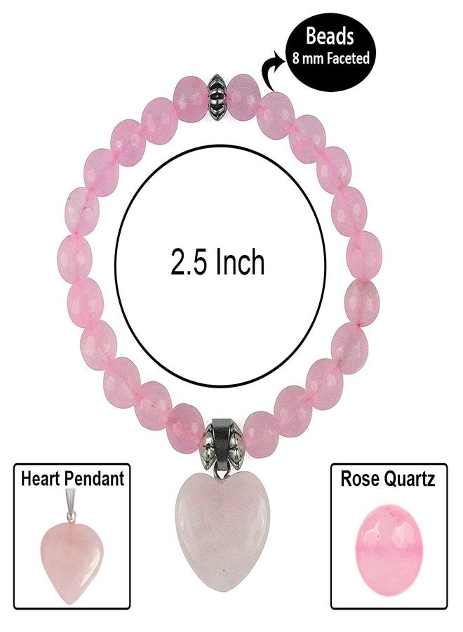 Crystu Rose Quartz Bracelet with Rose Quartz Heart Charm for Reiki Healing and Crystal Healing Stones (Color : Pink) - Image 2