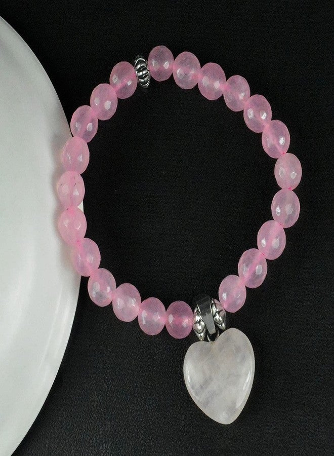 Crystu Rose Quartz Bracelet with Rose Quartz Heart Charm for Reiki Healing and Crystal Healing Stones (Color : Pink) - Image 4