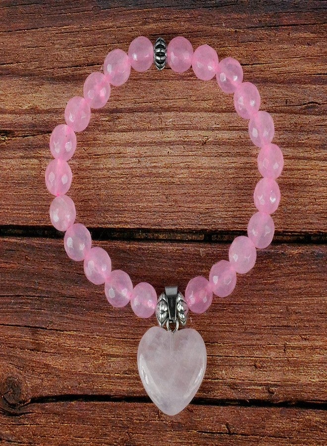 Crystu Rose Quartz Bracelet with Rose Quartz Heart Charm for Reiki Healing and Crystal Healing Stones (Color : Pink) - Image 5