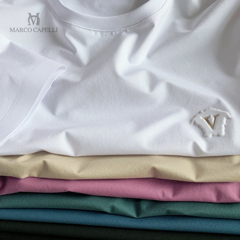 High Yarn Knitted Rib Crewneck Short-sleeved T-shirt Summer New Casual Solid Color T-shirt Breathable STC6119 - Image 2