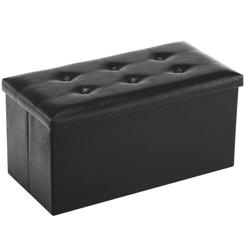 Youdesure Folding Storage Ottoman Bench Faux Leather Footrest Couch for Living Room 30 inch Storage Bench with Padded Seat for Bedroom Hallway Holds up to 350lbs Black