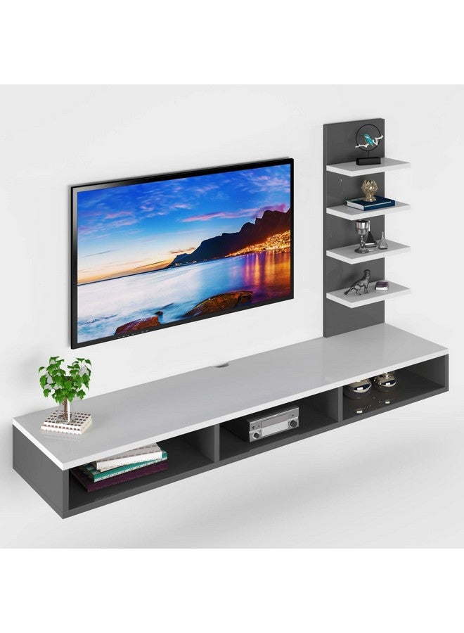 Furnifry Furnifry Wooden TV Entertainment Unit/Wall Set Top Box Shelf Stand/Tv Cabinet For Wall/Set Top Box Holder For Home/Living Room (White & Grey), (10 X 10 X 5Cm)  - Image 1