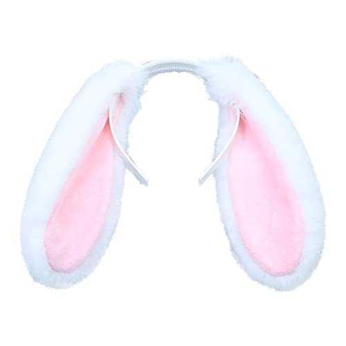 Faylay Bunny Ear Women Rabbit Animal Ears Furry Headband Party Accessories (LZTECE-white) - Image 1
