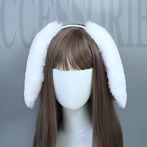Faylay Bunny Ear Women Rabbit Animal Ears Furry Headband Party Accessories (LZTECE-white) - Image 3
