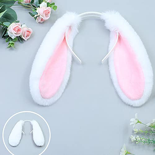 Faylay Bunny Ear Women Rabbit Animal Ears Furry Headband Party Accessories (LZTECE-white) - Image 2