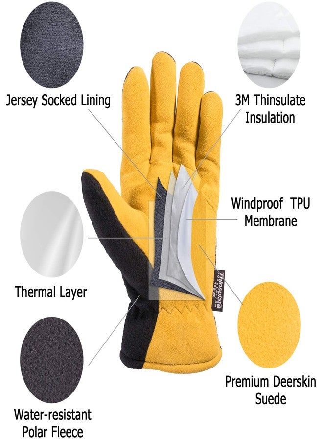 SKYDEER Men's Winter Gloves with Genuine Deerskin Suede Leather Palm – Warm 3M Thinsulate Insulated, Windproof & Flexible for Cold Weather Work, Running, Driving, Cycling, Hiking (SD5166T/L) - Image 2