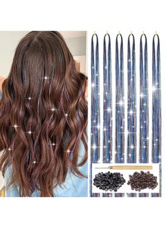 Rainbow Hair Tinsel Kit With Tool 6Pcs 1200 Strands Glitter Tinsel Hair Extensions Heat Resistant Sparkling Shiny Fairy Hair Accessories For Women Girls Kids 47Inch