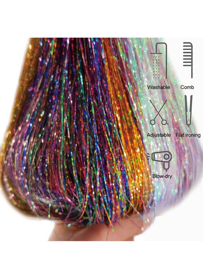 YOOONXI - Rainbow Hair Tinsel Kit With Tool 6Pcs 1200 Strands Glitter Tinsel Hair Extensions Heat Resistant Sparkling Shiny Fairy Hair Accessories For Women Girls Kids 47Inch - Image 1