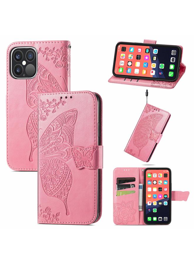 Zaboon Case For iPhone 13 Pro Max Butterfly Love Flower Embossed Horizontal Flip Leather Case with Bracket / Card Slot / Wallet / Lanyard - Image 1