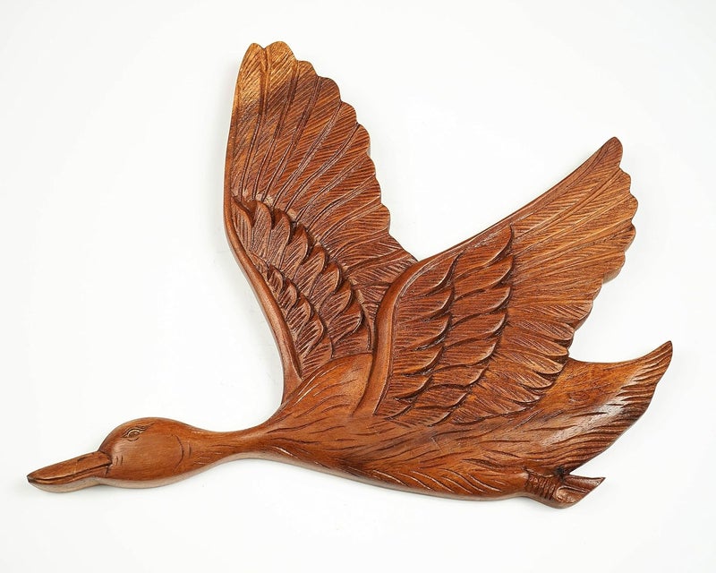 kveer wood Solid Wood Flying Duck Wall Art Wood Carving Room Decor Brown - Image 2