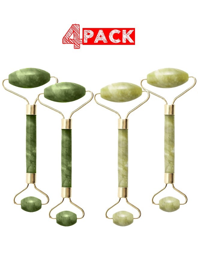 4 packs of Natural Jade Roller Double Jade Crystal Stone Facial Massager Green Color - Image 1