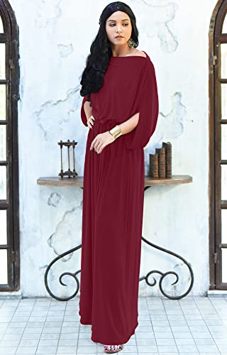 KOH KOH Womens Long Flowy Casual Short Half Sleeve with Sleeves Fall Winter Floor Length Evening Modest A-line Formal Maternity Gown Gowns Maxi Dress Dresses, Crimson Dark Red L 12-14 - Image 2