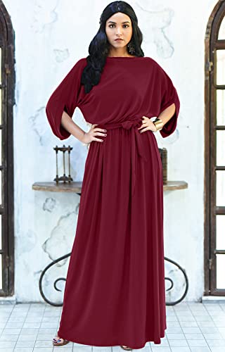 KOH KOH Womens Long Flowy Casual Short Half Sleeve with Sleeves Fall Winter Floor Length Evening Modest A-line Formal Maternity Gown Gowns Maxi Dress Dresses, Crimson Dark Red L 12-14 - Image 3