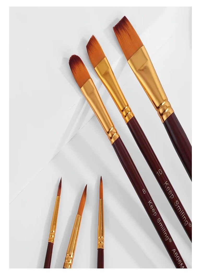 Keep Smiling 6 Pcs Nylon Hair Acrylic Oil Watercolor Painting Wooden Handle Artist Paint Brush Set - Image 3