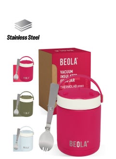 BEOLA 450ml Food Jar Lunch Box Thermos Stainless Steel Double Wall Insulated Travel Food Flask for Kids and Adults, 15oz (Raspberry)  - Image 1