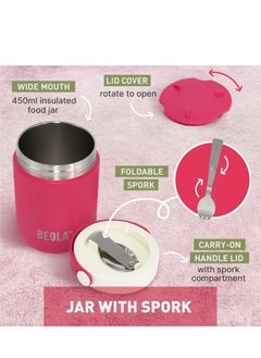 BEOLA 450ml Food Jar Lunch Box Thermos Stainless Steel Double Wall Insulated Travel Food Flask for Kids and Adults, 15oz (Raspberry)  - Image 2