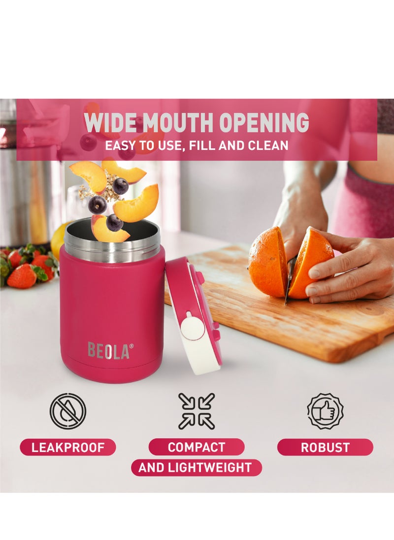 BEOLA 450ml Food Jar Lunch Box Thermos Stainless Steel Double Wall Insulated Travel Food Flask for Kids and Adults, 15oz (Raspberry)  - Image 5
