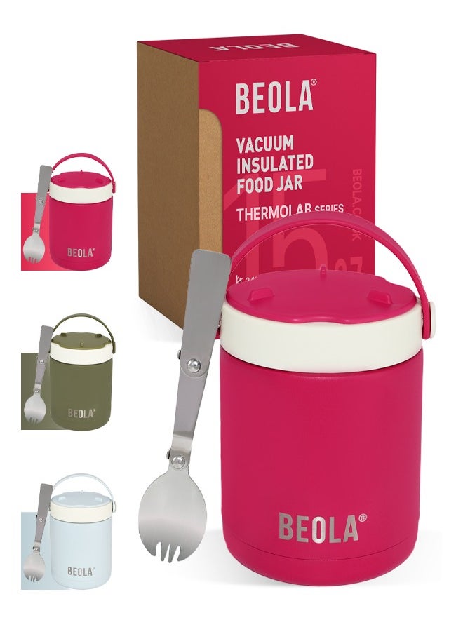 BEOLA 450ml Food Jar Lunch Box Thermos Stainless Steel Double Wall Insulated Travel Food Flask for Kids and Adults, 15oz (Raspberry)  - Image 1