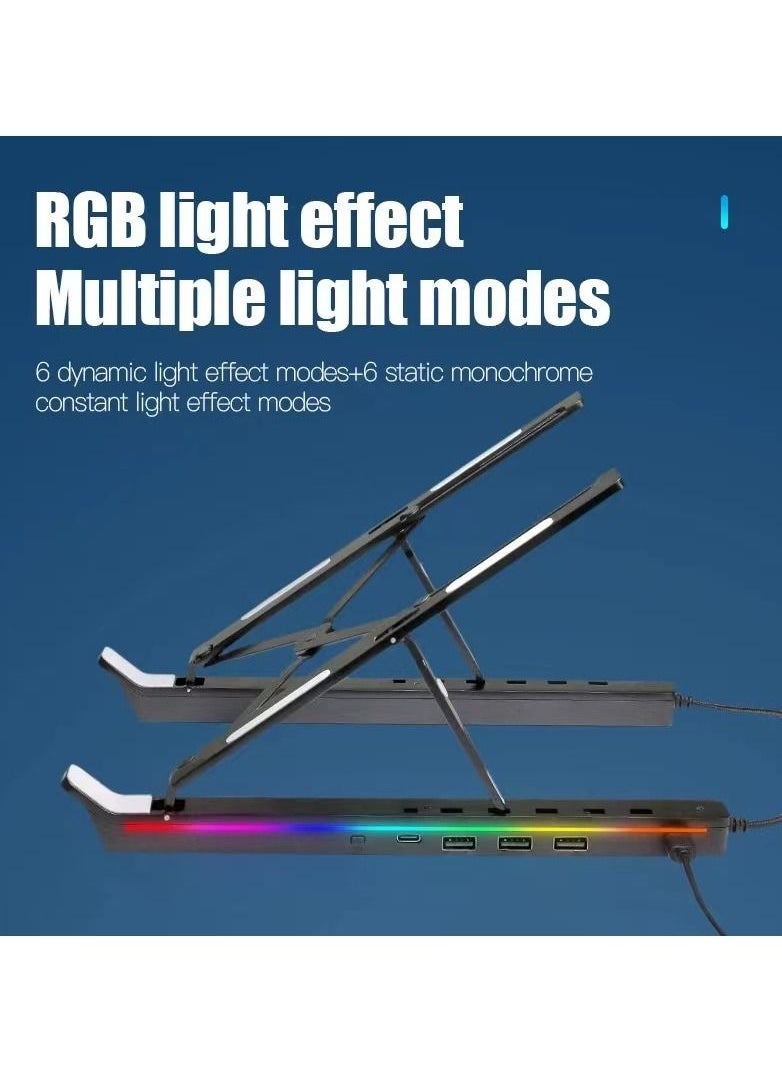Generic - Adjustable Height Laptop Stand Holder Portable Desktop Computer Stand RGB Aluminium Alloy Laptop Stand with USB-A 3.0 and USB-C 2.0 Hub - Image 1