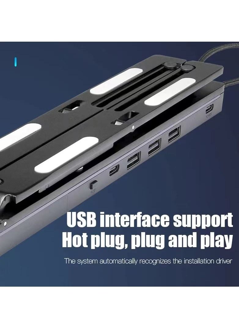 Generic - Adjustable Height Laptop Stand Holder Portable Desktop Computer Stand RGB Aluminium Alloy Laptop Stand with USB-A 3.0 and USB-C 2.0 Hub - Image 1