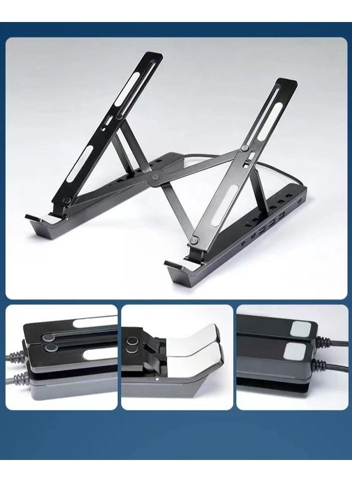 Generic - Adjustable Height Laptop Stand Holder Portable Desktop Computer Stand RGB Aluminium Alloy Laptop Stand with USB-A 3.0 and USB-C 2.0 Hub - Image 1