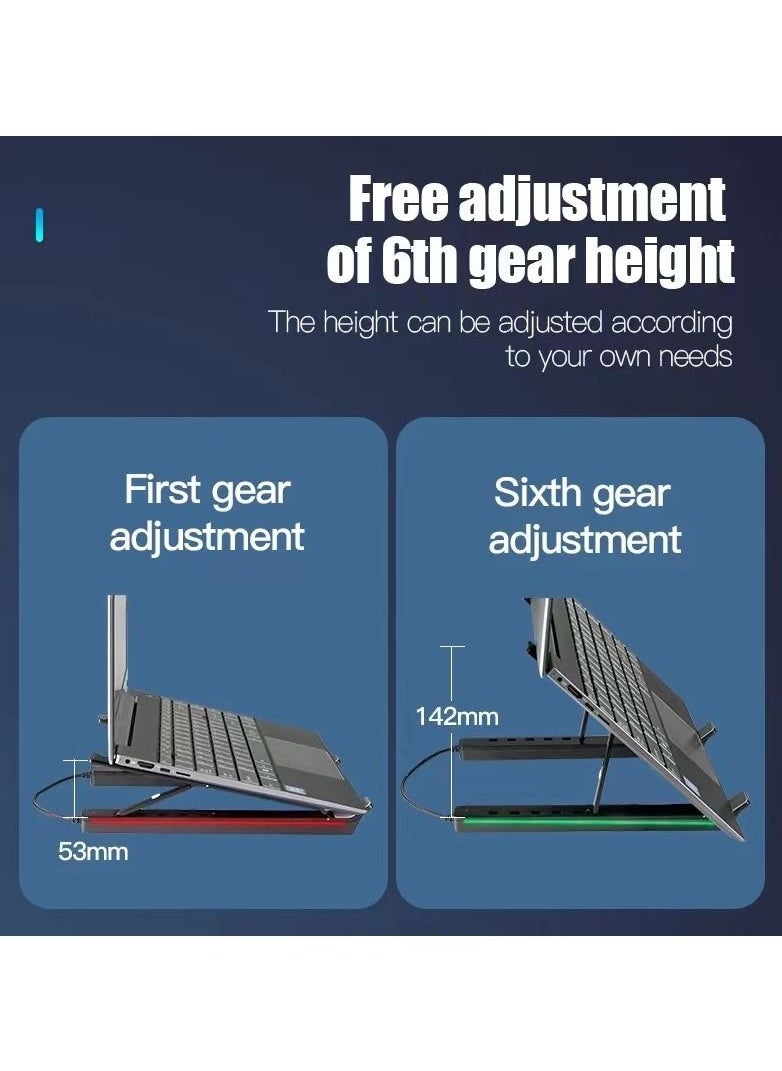 Generic - Adjustable Height Laptop Stand Holder Portable Desktop Computer Stand RGB Aluminium Alloy Laptop Stand with USB-A 3.0 and USB-C 2.0 Hub - Image 1