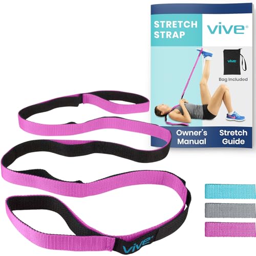 Vive Stretch Strap (75" - 10 Loops) - Leg Stretch Band to Improve Flexibility - Stretching Out Yoga Strap - Exercise and Physical Therapy Belt for Rehab, Pilates and Gymnastics with Guide Book - Image 1