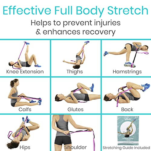 Vive Stretch Strap (75" - 10 Loops) - Leg Stretch Band to Improve Flexibility - Stretching Out Yoga Strap - Exercise and Physical Therapy Belt for Rehab, Pilates and Gymnastics with Guide Book - Image 5