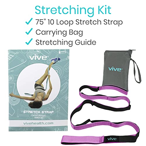 Vive Stretch Strap (75" - 10 Loops) - Leg Stretch Band to Improve Flexibility - Stretching Out Yoga Strap - Exercise and Physical Therapy Belt for Rehab, Pilates and Gymnastics with Guide Book - Image 3
