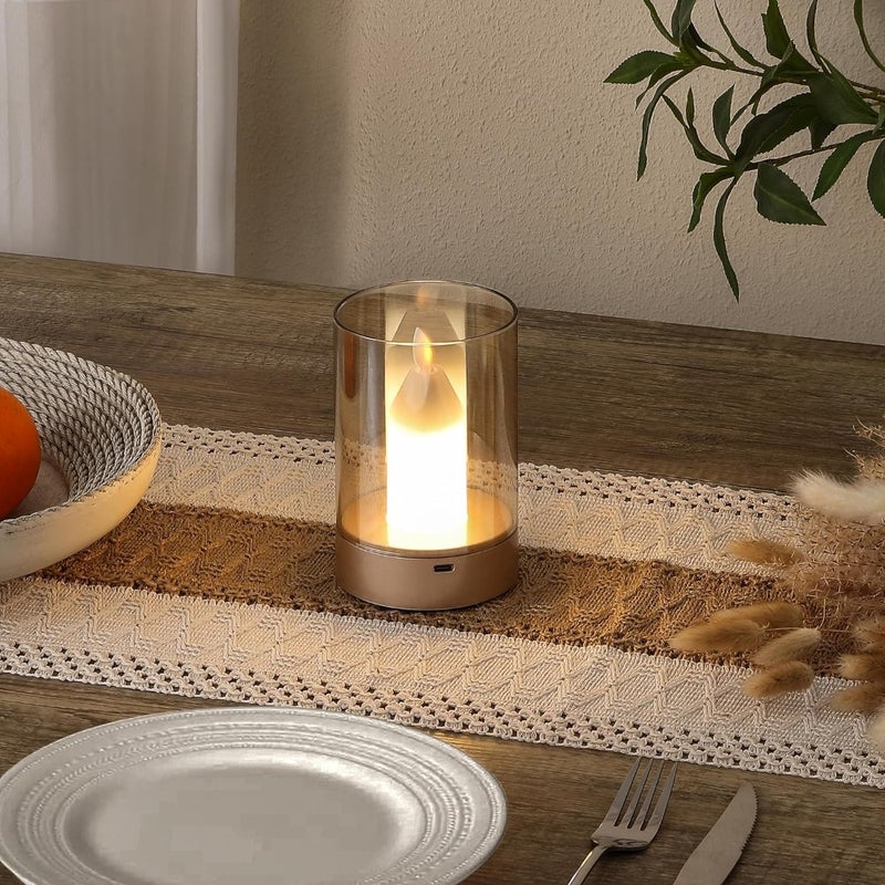 Diwali Small Candle Table Lamp, Cordless Gesture Sensor Control Night Light, Glass Flameless Candle, Dimmable Outdoor Lantern, Rechargeable Warm Light for Bedroom, Restaurant, Cafe - Image 2