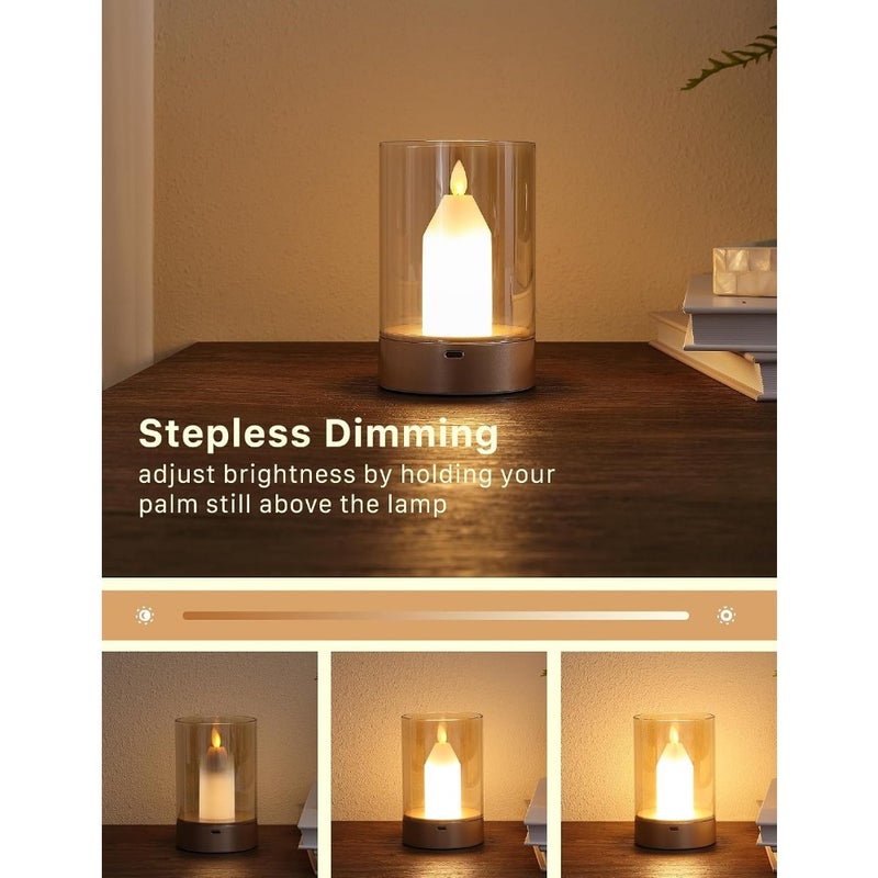 Diwali Small Candle Table Lamp, Cordless Gesture Sensor Control Night Light, Glass Flameless Candle, Dimmable Outdoor Lantern, Rechargeable Warm Light for Bedroom, Restaurant, Cafe - Image 4