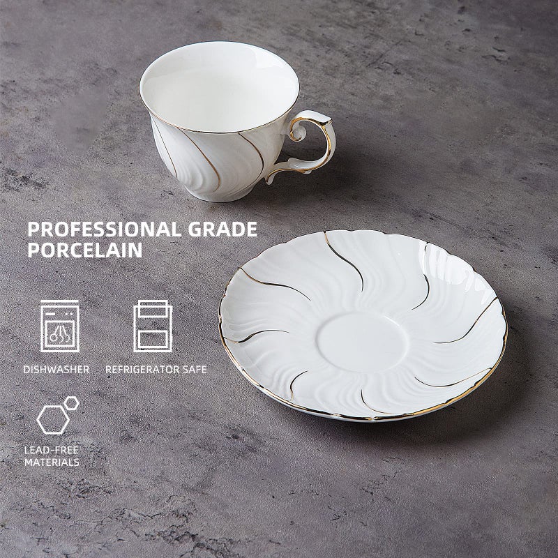 Agyiuns tea cups and saucers ceramic coffee mug 6oz for Coffee, Latte, Cafe Mocha and Tea-Set of 4, White - Image 3